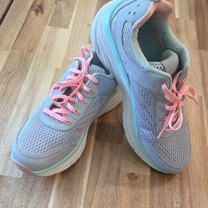 Skechers Gray and Pink Relaxed Fit Sneakers